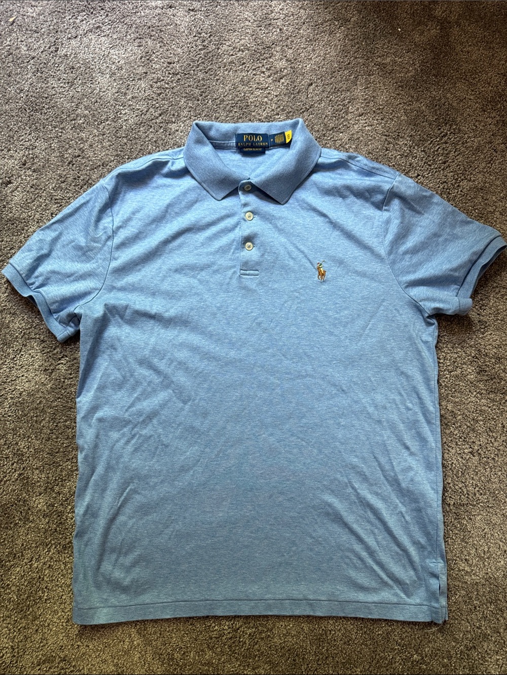 Polo by Ralph Lauren Men's Custom Slim Fit light Blue Short-Sleeve Polo Size M
